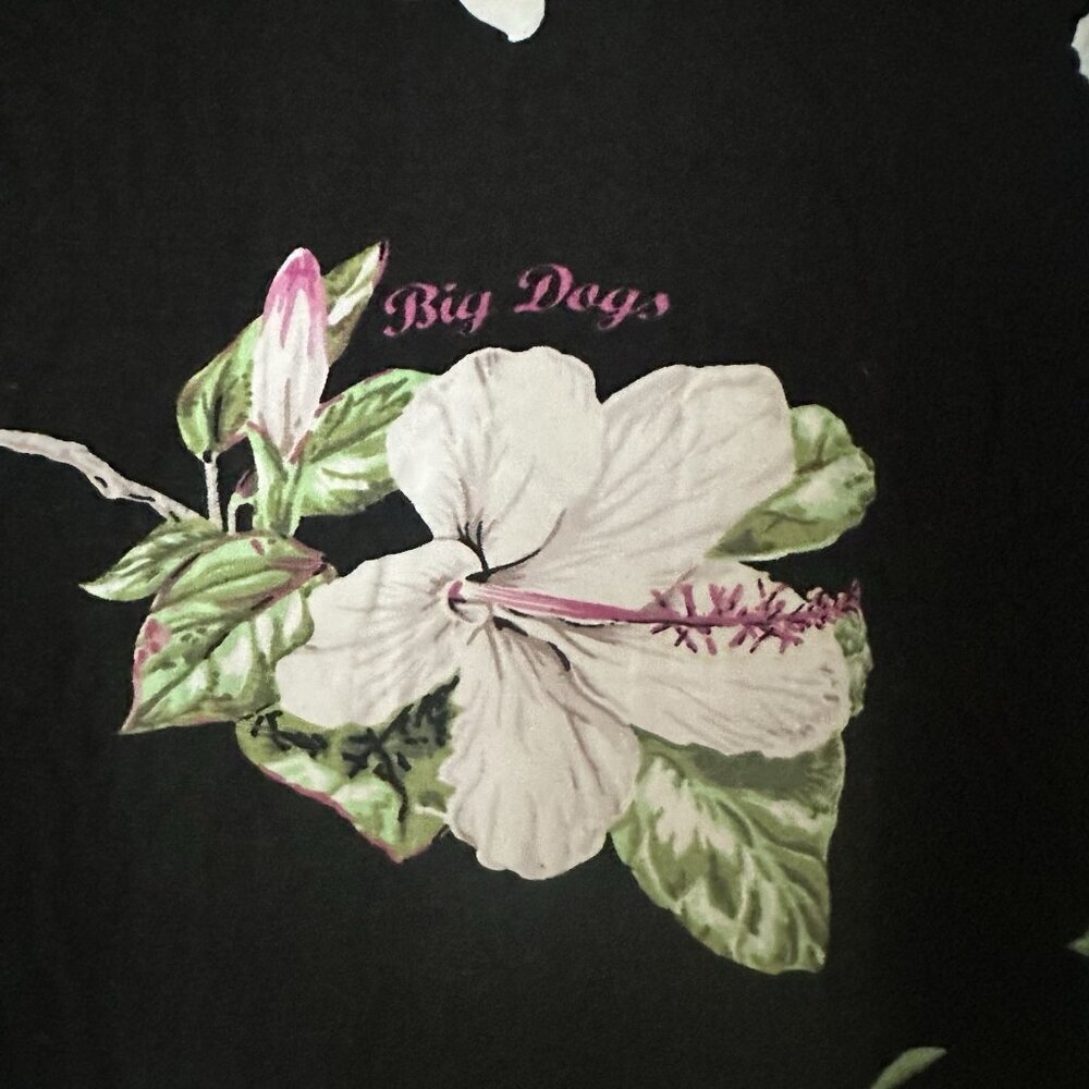 Big Dogs Hawaiian Button Shirt Men XL Black Floral Collar Beach Resort Habiscus - Picture 6 of 8